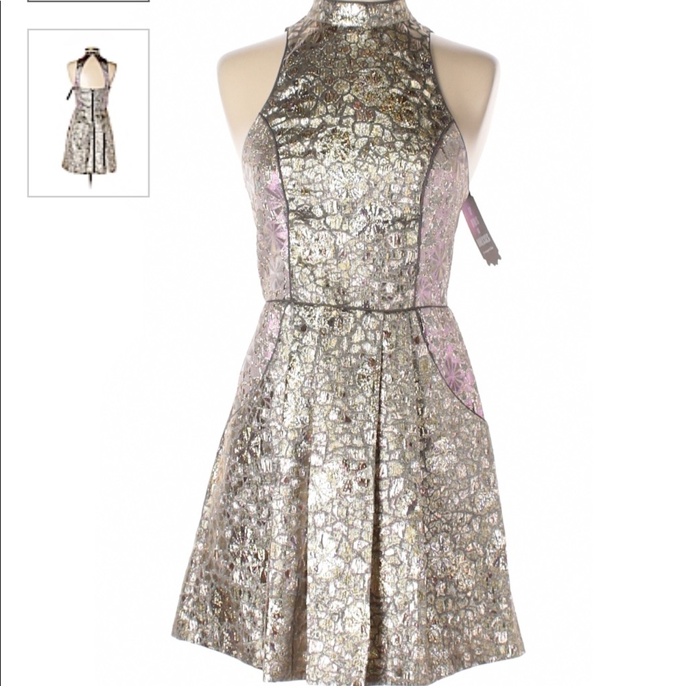 Pink and gold glittery floral urban outfitters cocktail dress